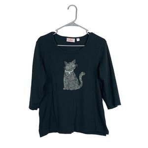 Quacker factory rhinestone cat graphic top size medium novelty
